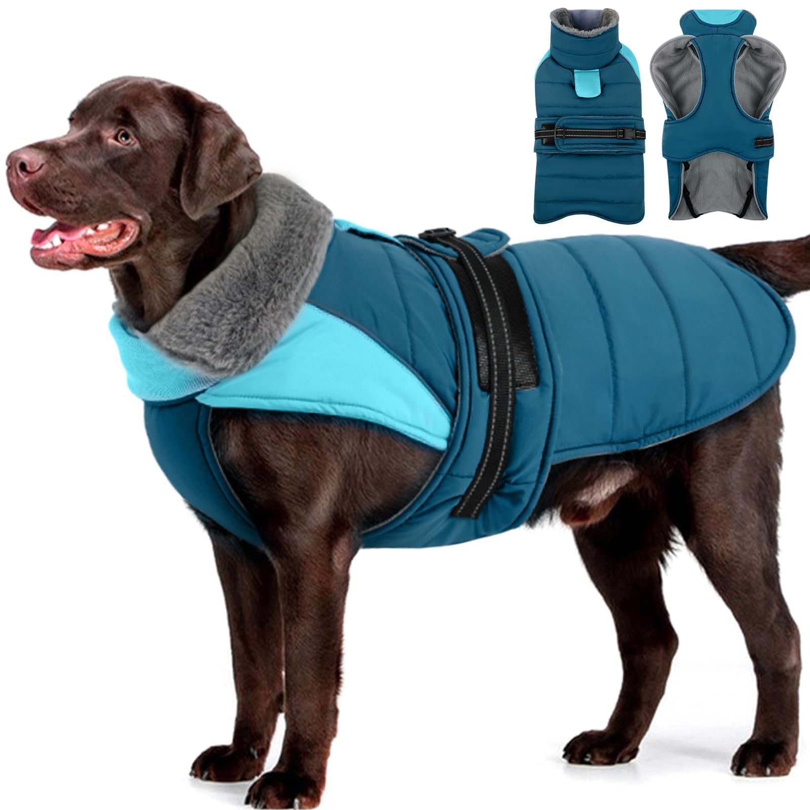 MIGOHI Snowproof Dog Jacket, Warm Reflective Dog Winter Coat, Teal,XL