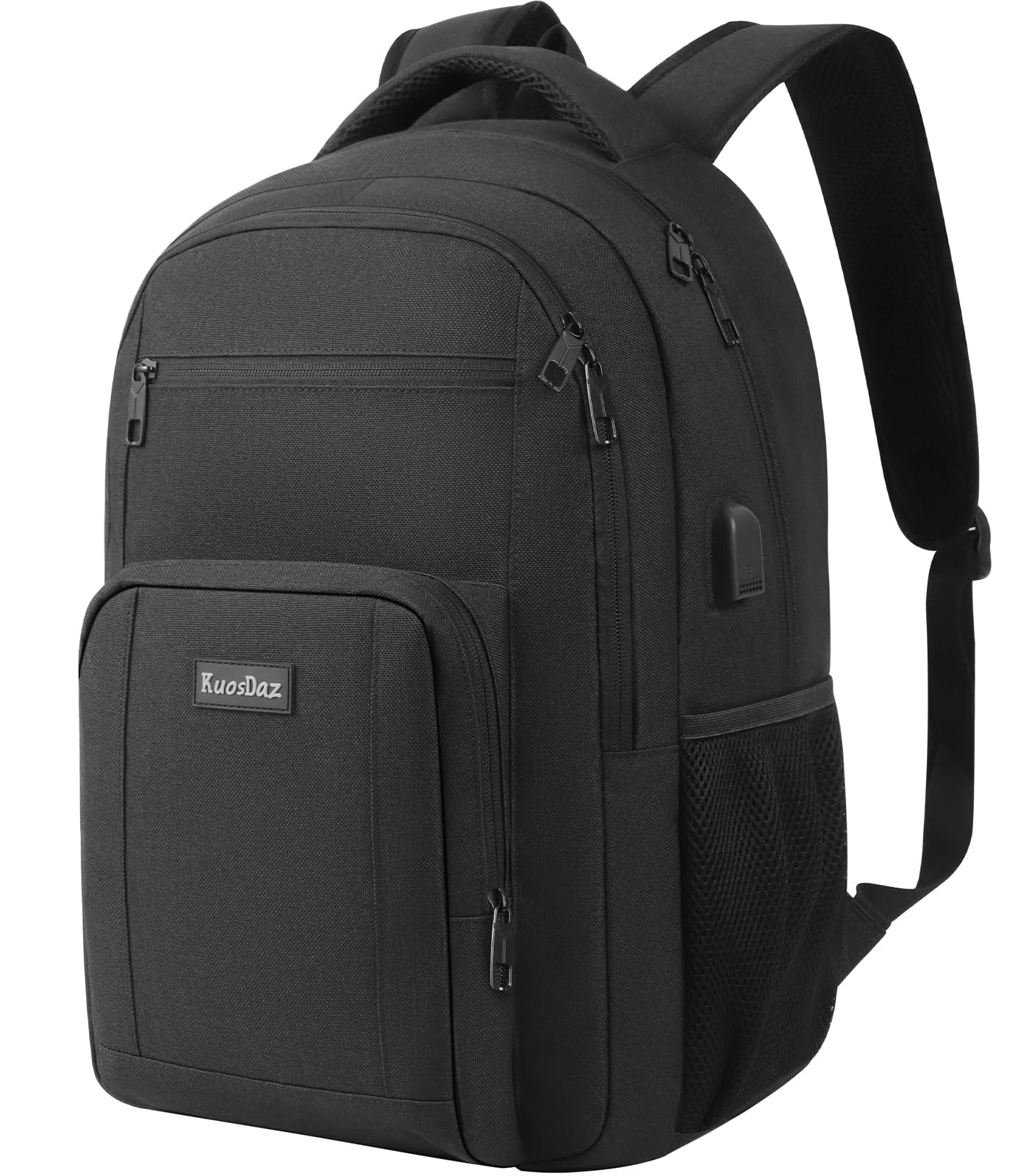 Kuosdaz Laptop Backpack for Men and Women, School Backpacks for Teens Boys Girls, Large Bookbag with USB Charger Port, Water Resistant College Backpack Fit 15.6 Inch Laptop, Black