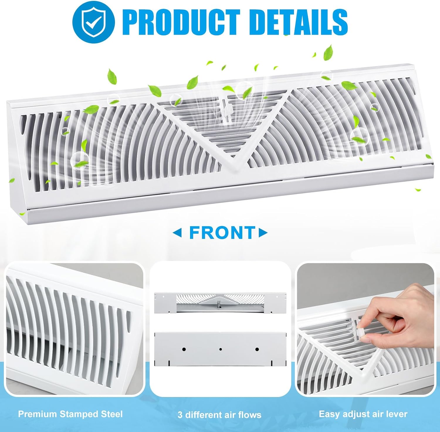 Yaocom 2 Pack Baseboard Register Vent 24 Inch Duct Opening Size Vent Covers for Home Floor Diffuser Wall Corner Baseboard Air Covers, Smooth Air Adjust Lever, Easy Install, White