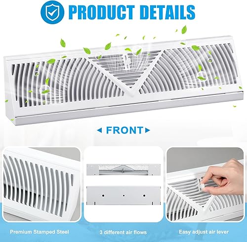 Miniatura 3 de Juego de 2 cubiertas de ventilación de registro de zócalo de 18 pulgadas, tamaño de abertura de conducto, cubiertas de ventilación para difusor de