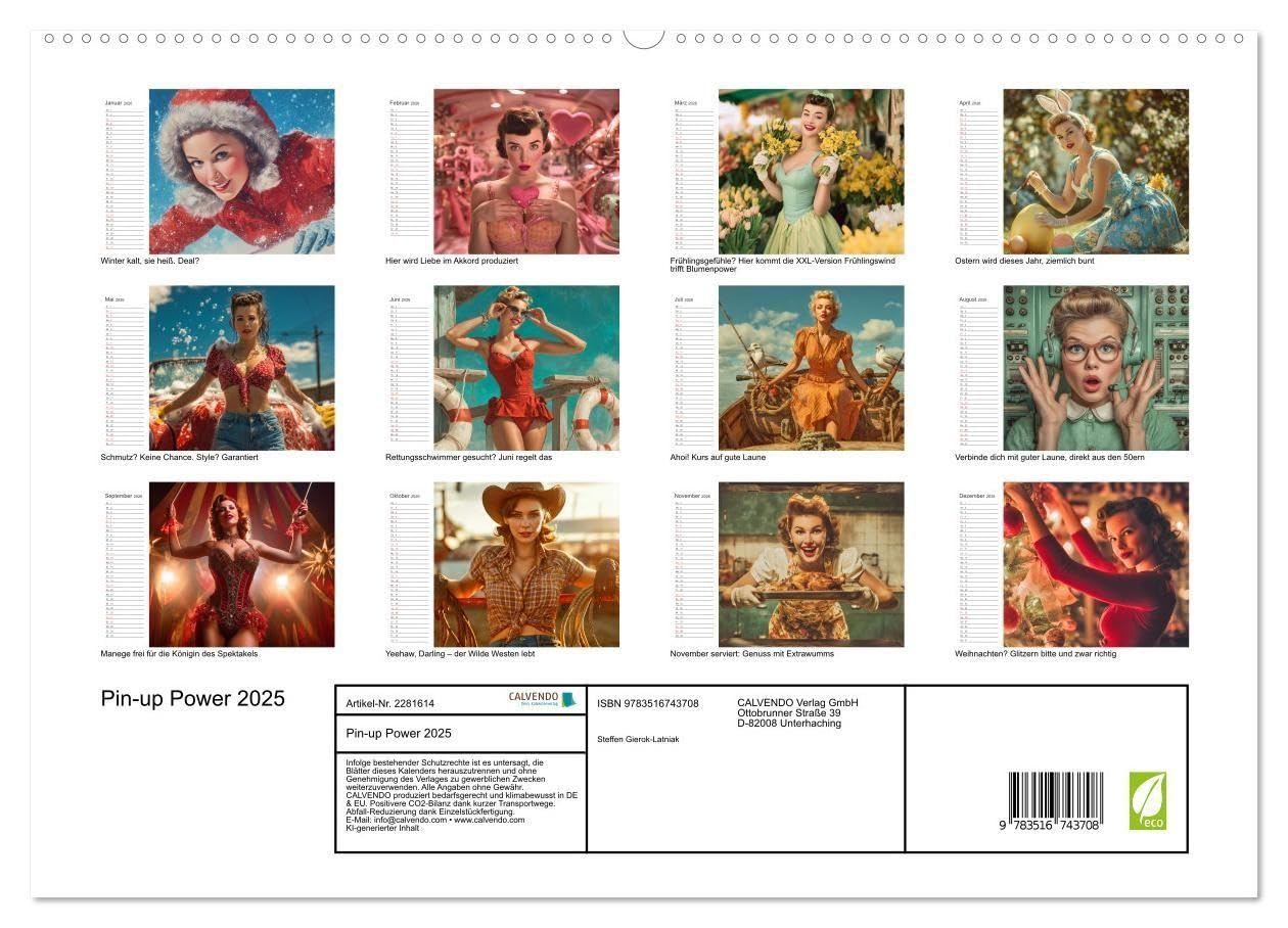 Pin-up Power 2025 (hochwertiger Premium Wandkalender 2026 DIN A2 quer), Kunstdruck in Hochglanz: Dieser Retro-Pin-up-Kalender vereint den ... Motiven für jeden Monat. (CALVENDO Erotik)