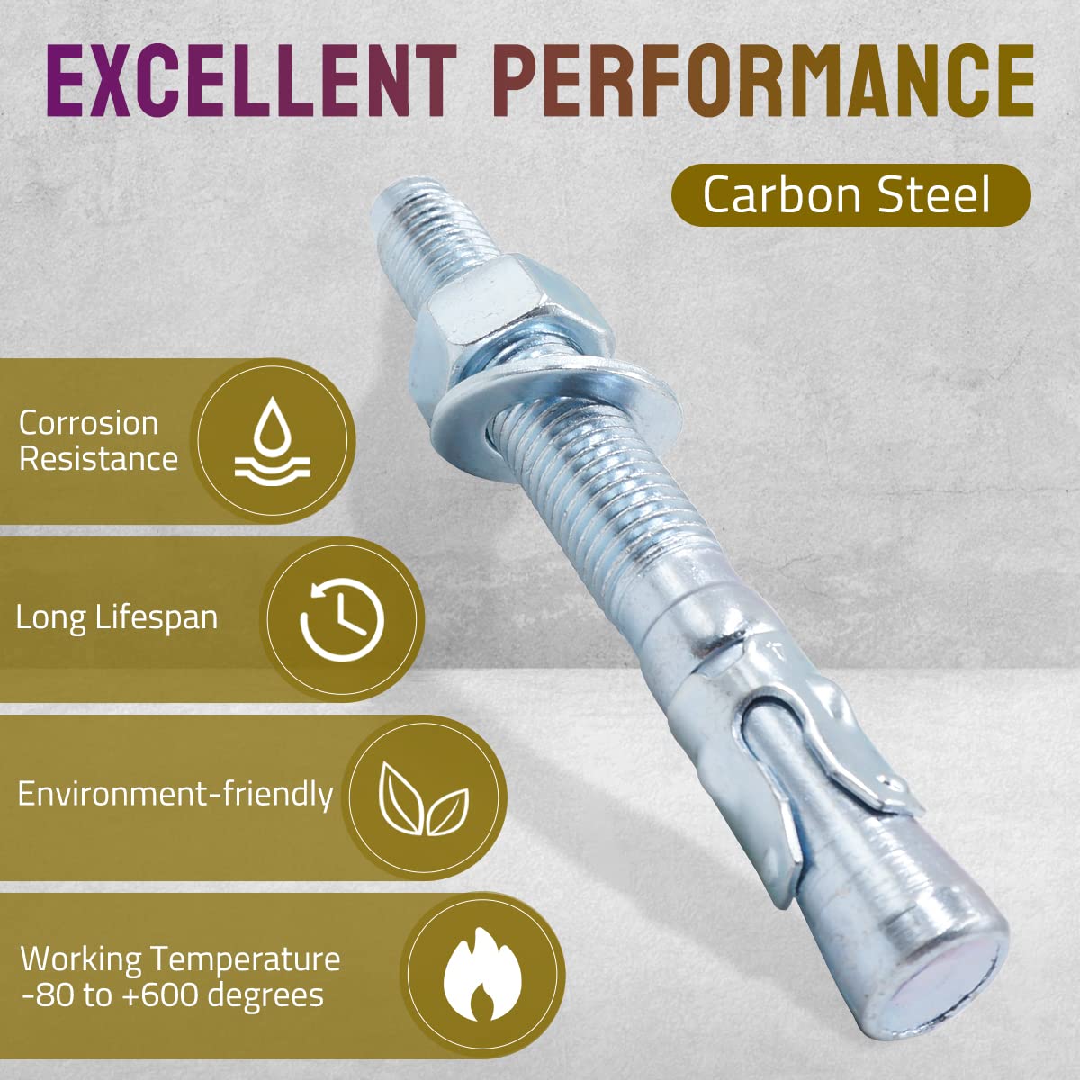 3/4" x 6-1/4" Wedge Anchor, Concrete Anchors Zinc Plated, Heavy Duty Expansion Bolt Fasteners for High Strength Concrete Bricks/Blocks, Natural Stone, 4 PCS