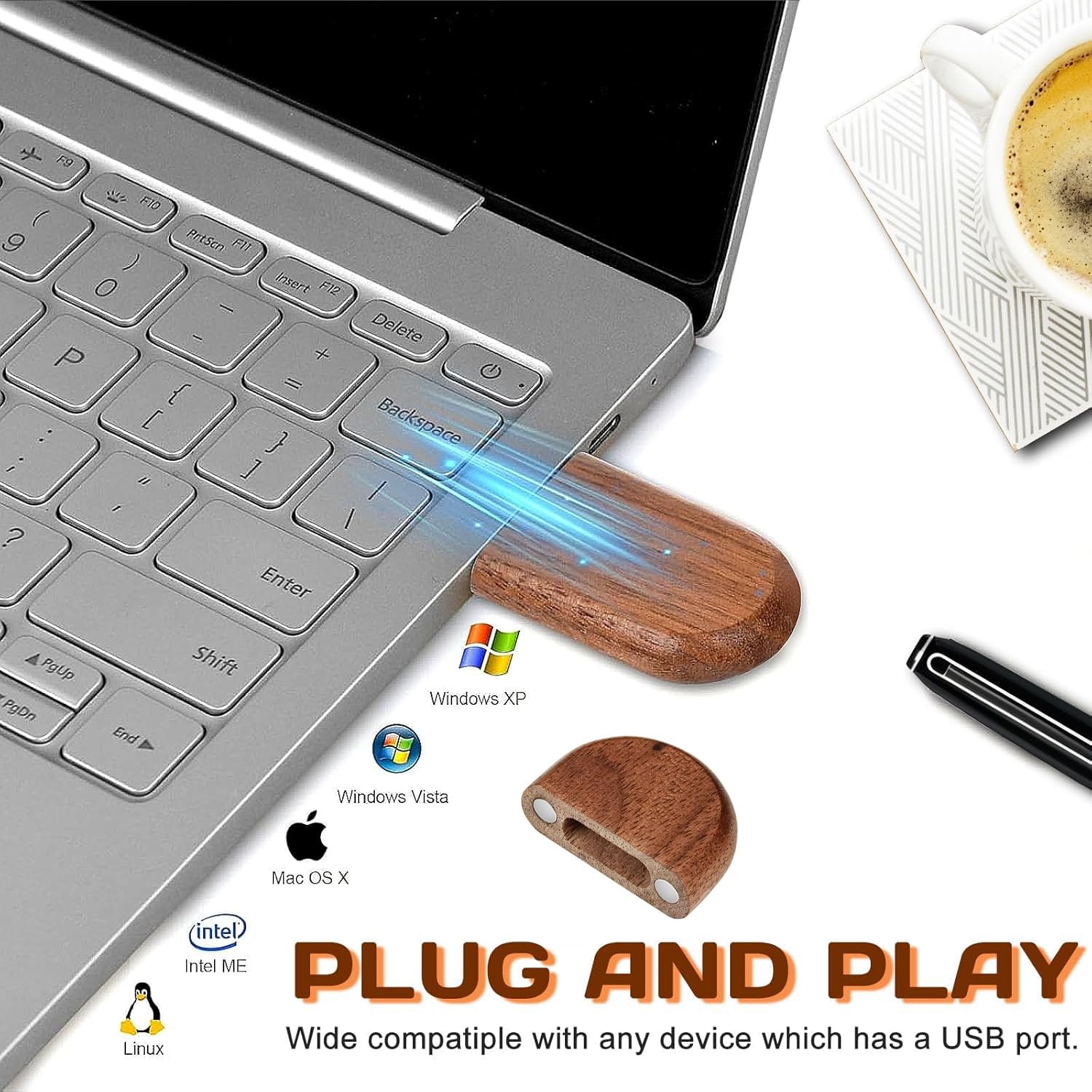 Paquete de 5 unidades de memoria USB de madera de almacenamiento USB 2.0/3.0 con madera (3.0/32GB)