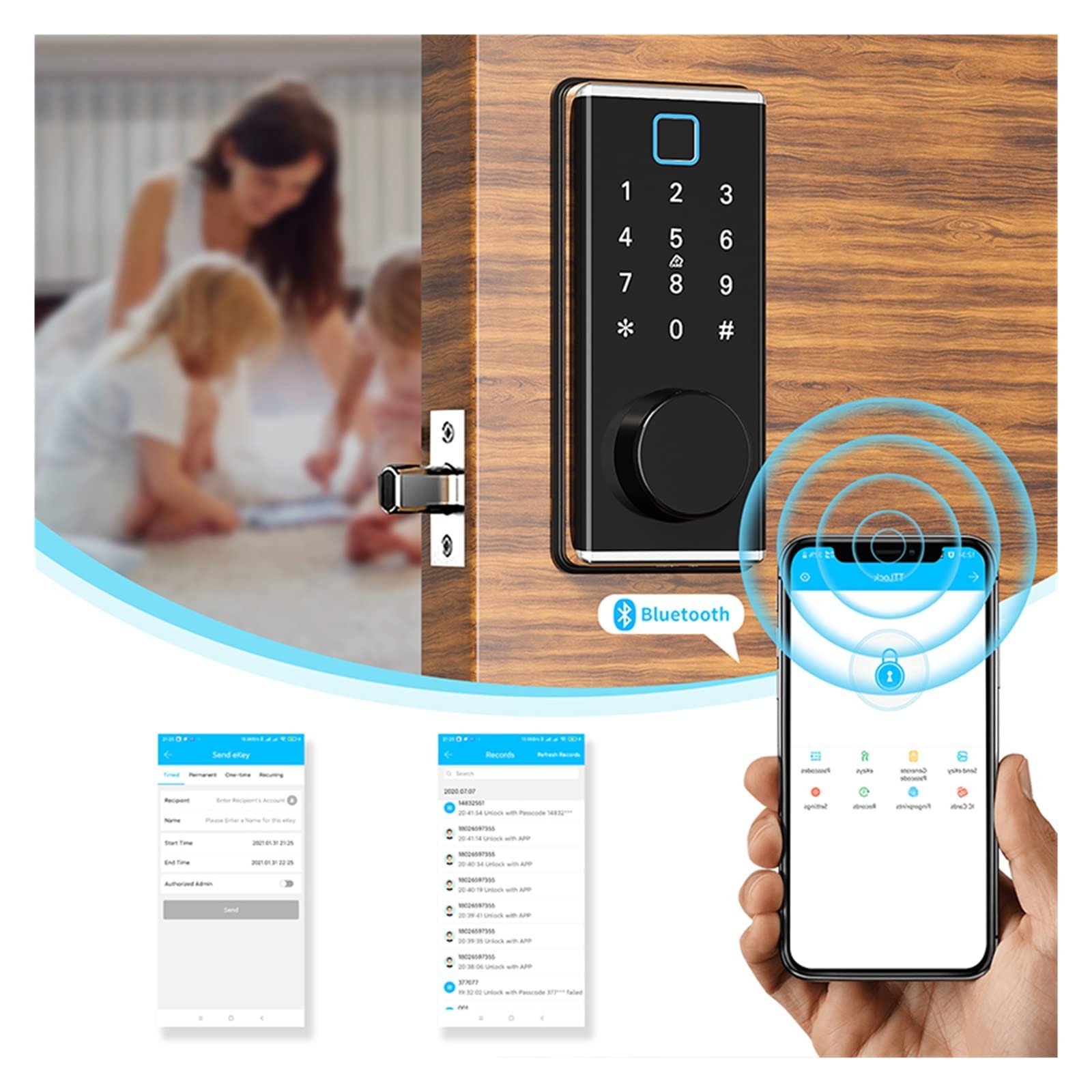 Serratura Smart 5 in 1 Smart Lock Keyless Entry Impronte digitali Password IC Card Chiave Catenaccio TTLock Serratura automatica for Home Office Porta Casa Ufficio Appartamento(TTlock Gateway)