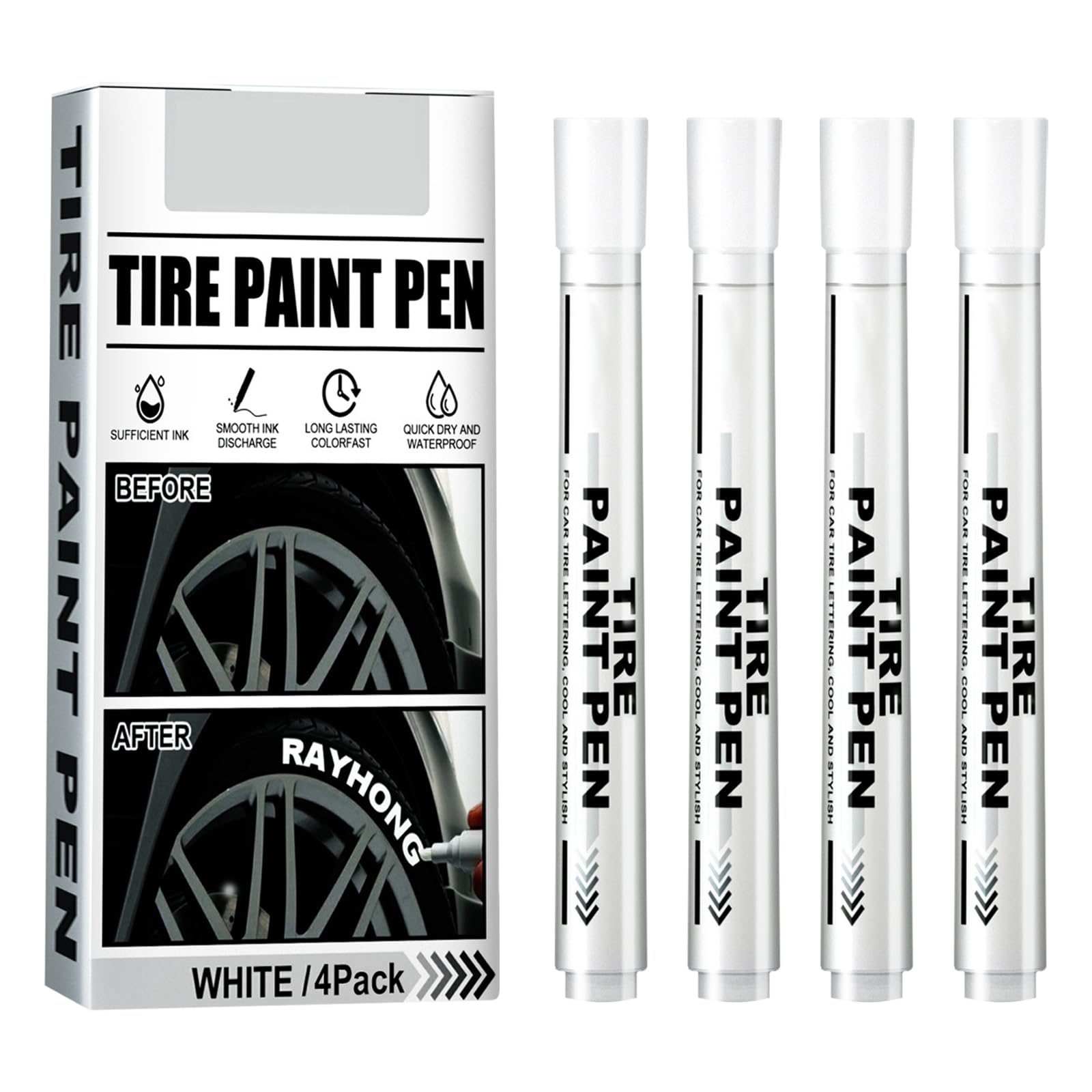 4 Marqueurs Permanents Blancs Pour Pneus – Imperméables, Haute Pigmentation, Pour Voiture Et Moto