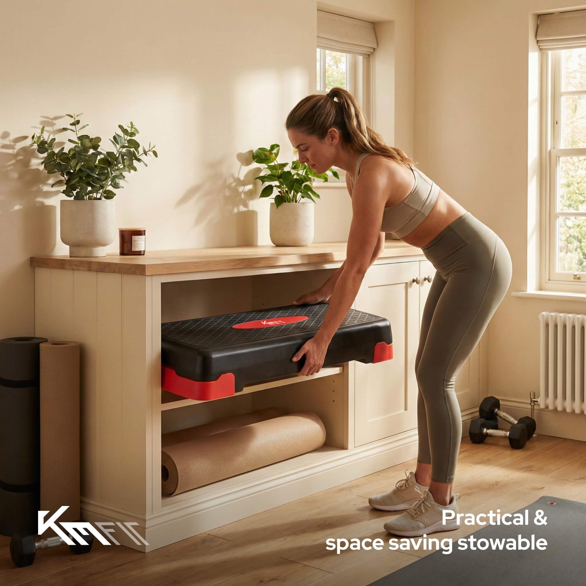 KM-Fit Fitness Stepper Aerobic Step-Bench regolabile 3 posizioni 200 kg con tappetino antiscivolo