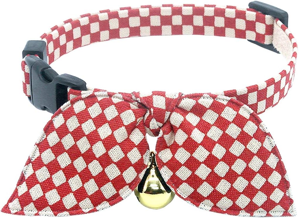 PetSoKoo Bunny Ears Scarf Bowtie Christmas Cat Collar with Bell.Fashion Plaid Print.100% Cotton.Safety Breakaway.Soft & Lightweight
