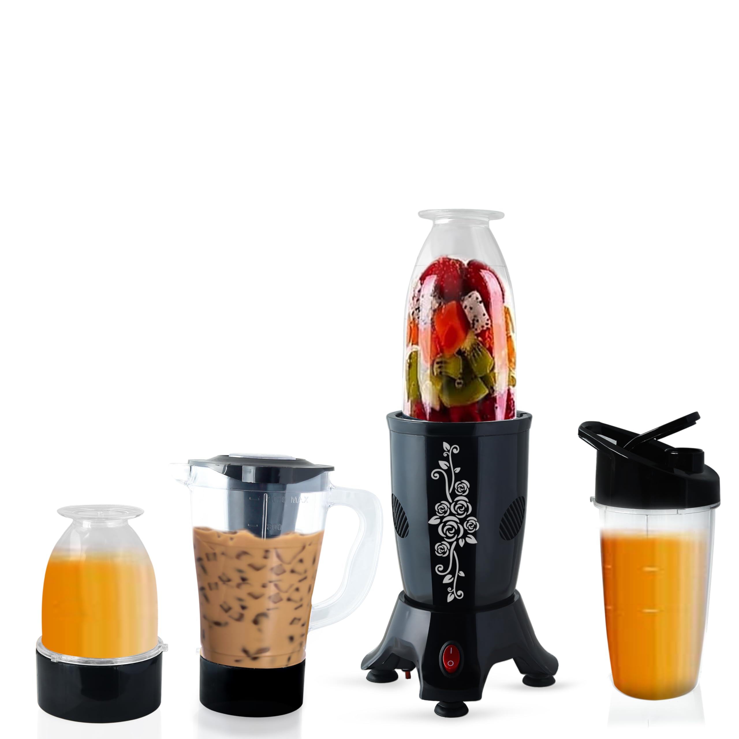 NIPOLIAN PowerBlend 300ml, 500ml & 1000ml Juicer Jar | With Sipper Jar Switch Button 450 W Juicer Mixer Grinder (4 Jars | Black)-image-40