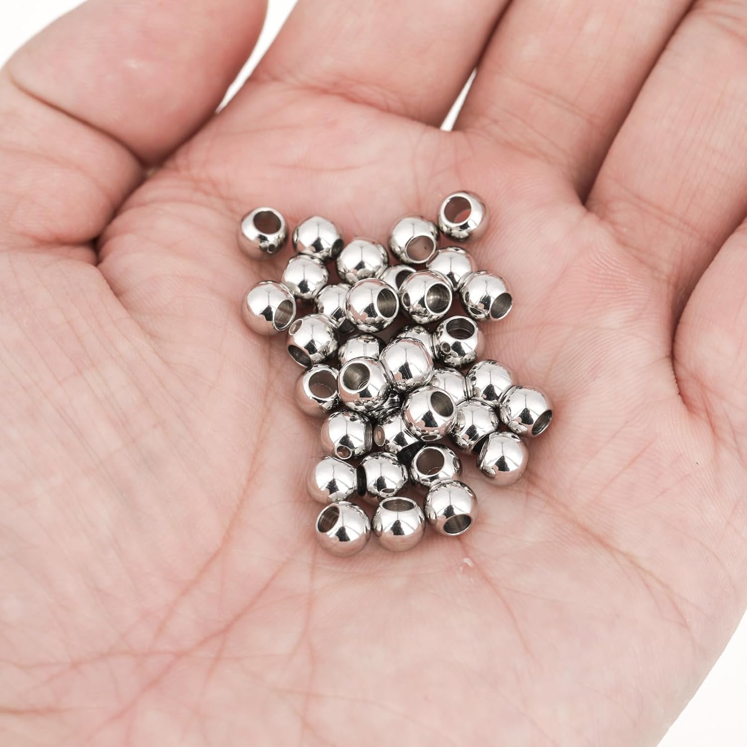100 Pcs 6mm Stainless Steel Beads, Metal Spacer Beads, 2.5mm Hole Solid 304 Stainless Steel Rondelle Beads Loose Bead for DIY Bracelet Jewelry Making Silver Metal Bead for Jewelry Making - Image 3