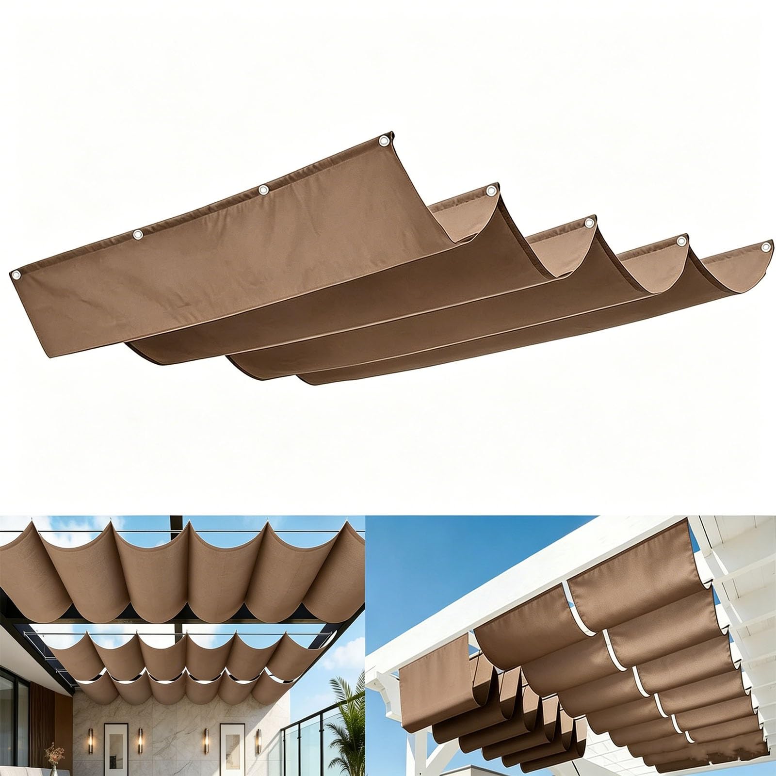 Voile d'ombrage rétractable vague 1.7x4.5m marron imperméable pour terrasse