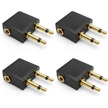 Aeroplane Headphone Adapter 4 Pack 2 Pin to 3.5mm Jack Black