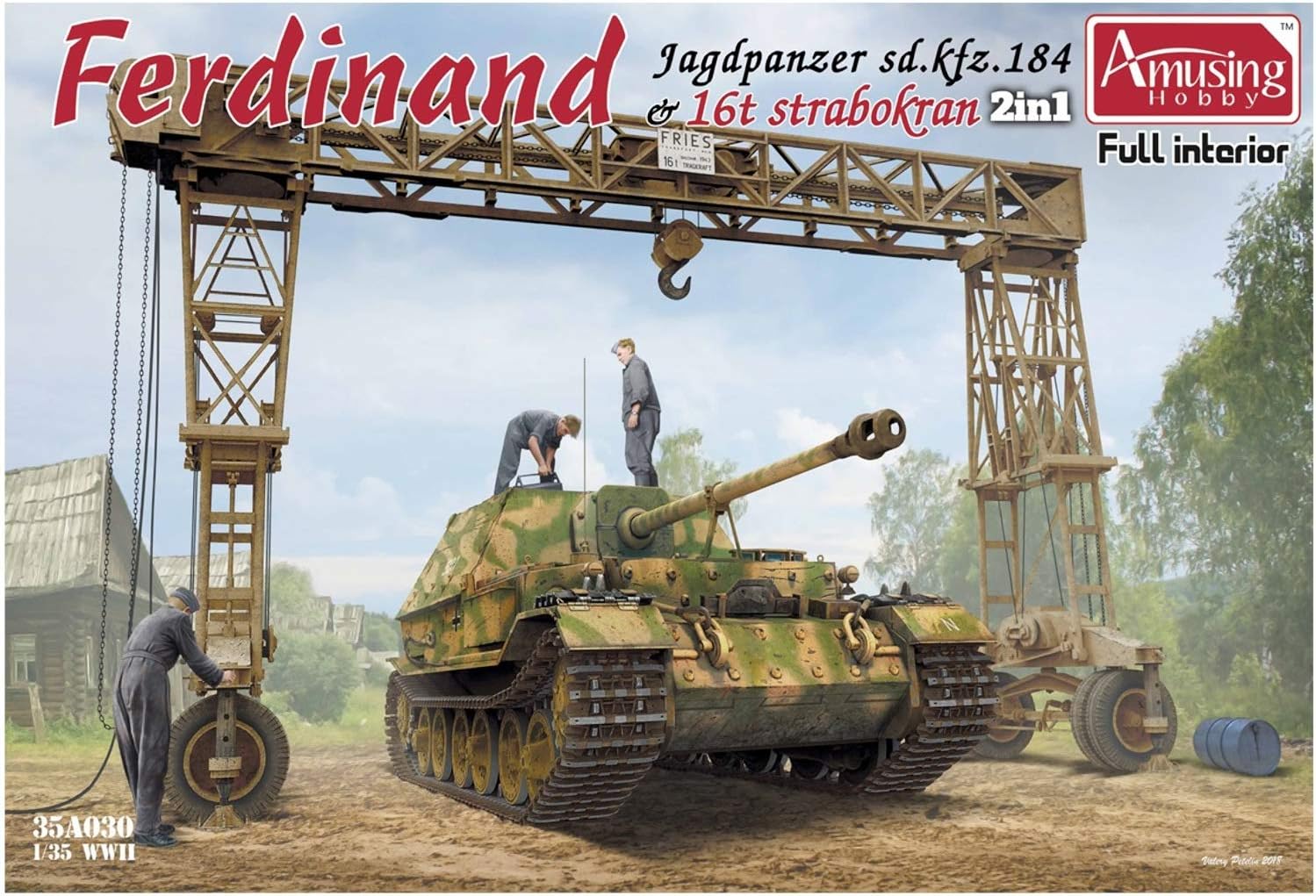 Amusying Hobby AMH35A030 1/35 German Heavy Tank Destroyer Ferdinand Full Interior & 16t Stravo Crane Plastic Model