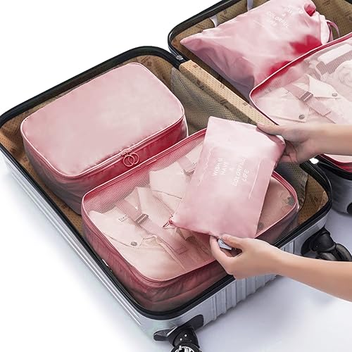 Miniatura 4 de Ismosm Juego de 8 cubos de embalaje para maleta, organizadores de maletas, cubos de embalaje para maleta de viaje, organización de armario (rosa)