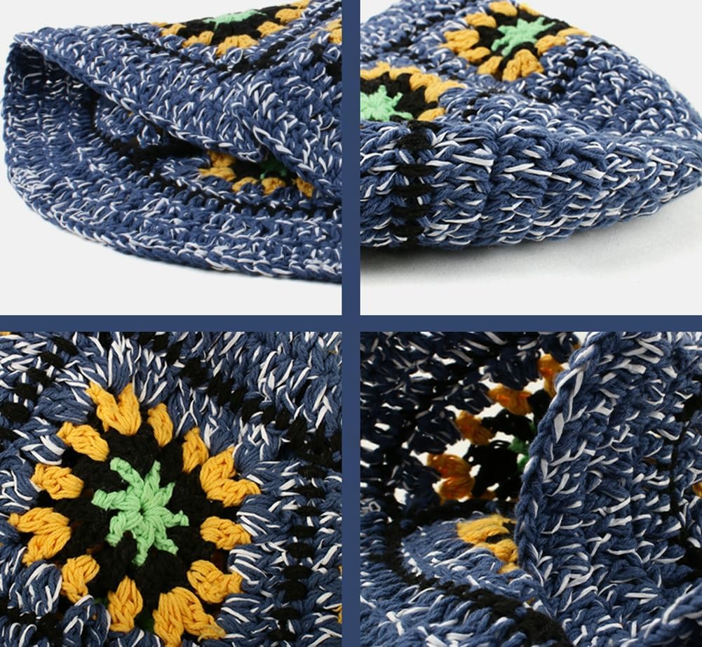 Floral Crochet Hat for Women Handmade Bucket Hats Foldable Multicolor Bucket Cap Casual Fisherman Caps Crochet Sun Hat 2025