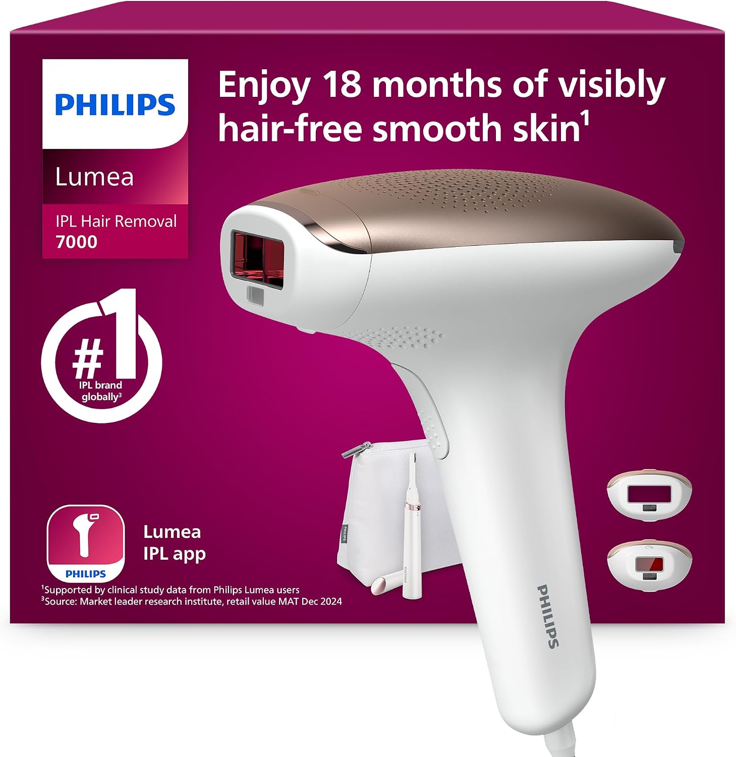 Philips Lumea 7000 Series IPL device with body and face attachments