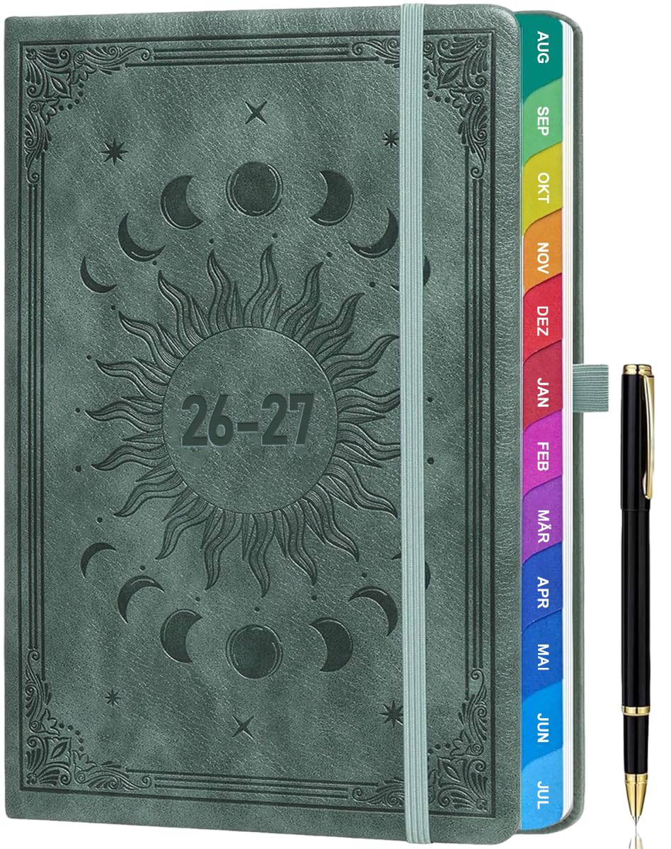 ZXHQ Lehrerkalender 2026–2027 A5+, Lehrerplaner/Wochenplaner für Lehrer und Schule, Hardcover, 208 Seiten, Farbig Gestaltete Innenseiten & Monatsregister, Mit Innentasche, 16,5 x 22 cm, Salbeigrau