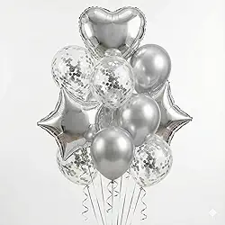 Balão Kit Buquê Estrela e Coração 10 Peças (Prata)