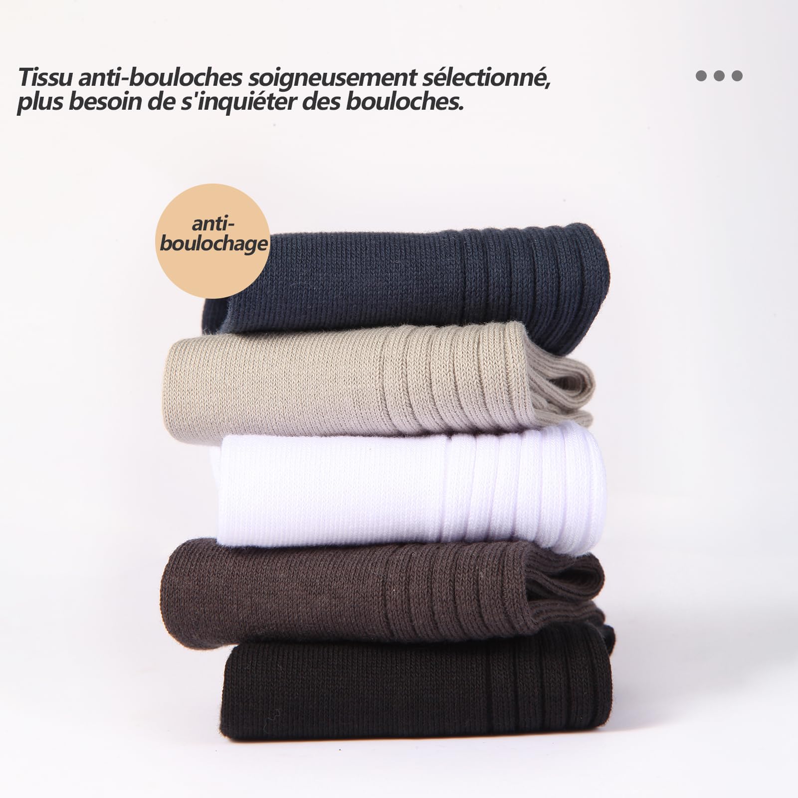 Chaussettes Homme Coton Rayures - Lot 5 Paires Taille 39-43 - Anti Odeur Bout Plat Double Aiguillage - 100% Coton Softness - Mi-Mollet Ville Costume