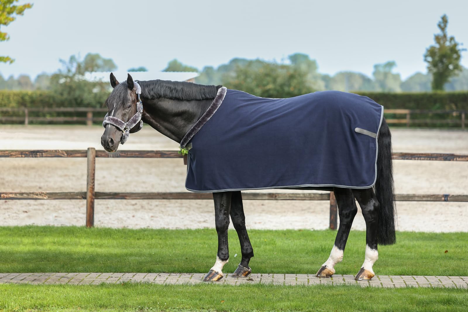 Forro polar Show-Line 600 manta polar para caballo 145 azul marino gris abrigo