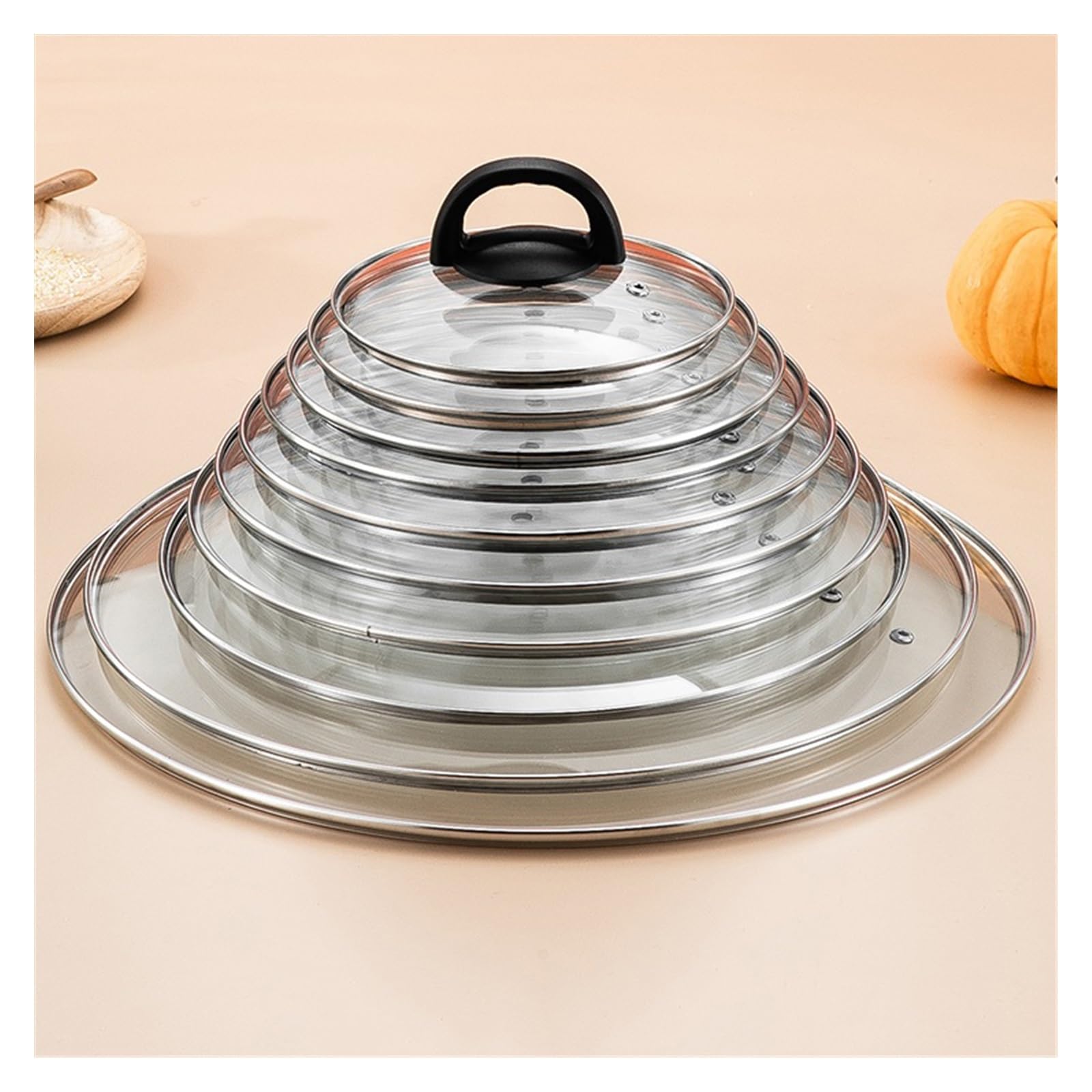 Coperchi Universali In Vetro Con Bordo Silicone - Set 3 Misure (24, 26, 28 Cm) Per Microonde - Foto 13