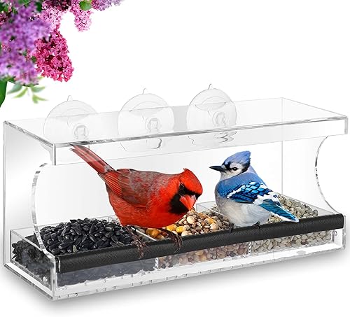 MrCrafts Comedero para pájaros de ventana para exteriores con ventosas fuertes, se adapta a cardenales, pinzones, gallineros, etc