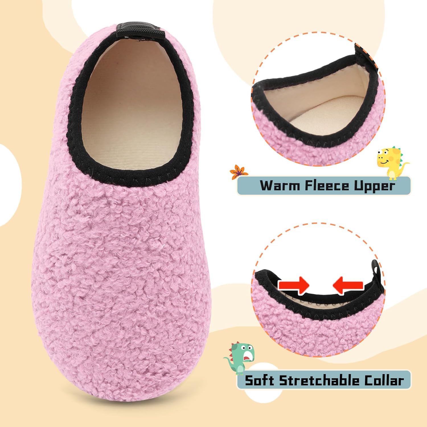 QFH Toddler Slippers Boys Girls Indoor Comfy Slippers Kids Barefoot Walking Shoes with Soft Velvet Lining Winter Warm Sock Shoes - Image 3