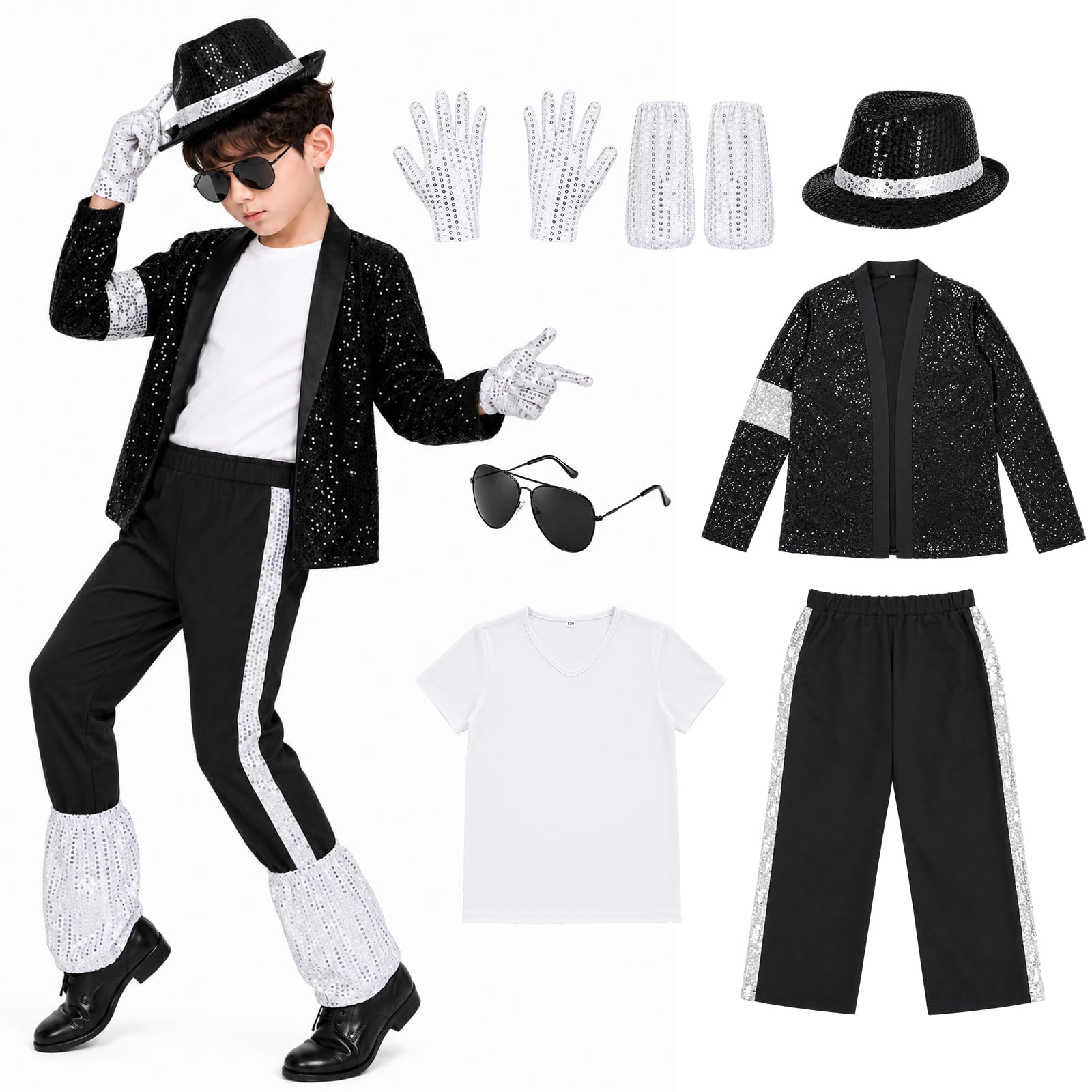 shyhand Pop Star Costume for Kids 80s 90s Retro Disco Sequin Stage Outfit