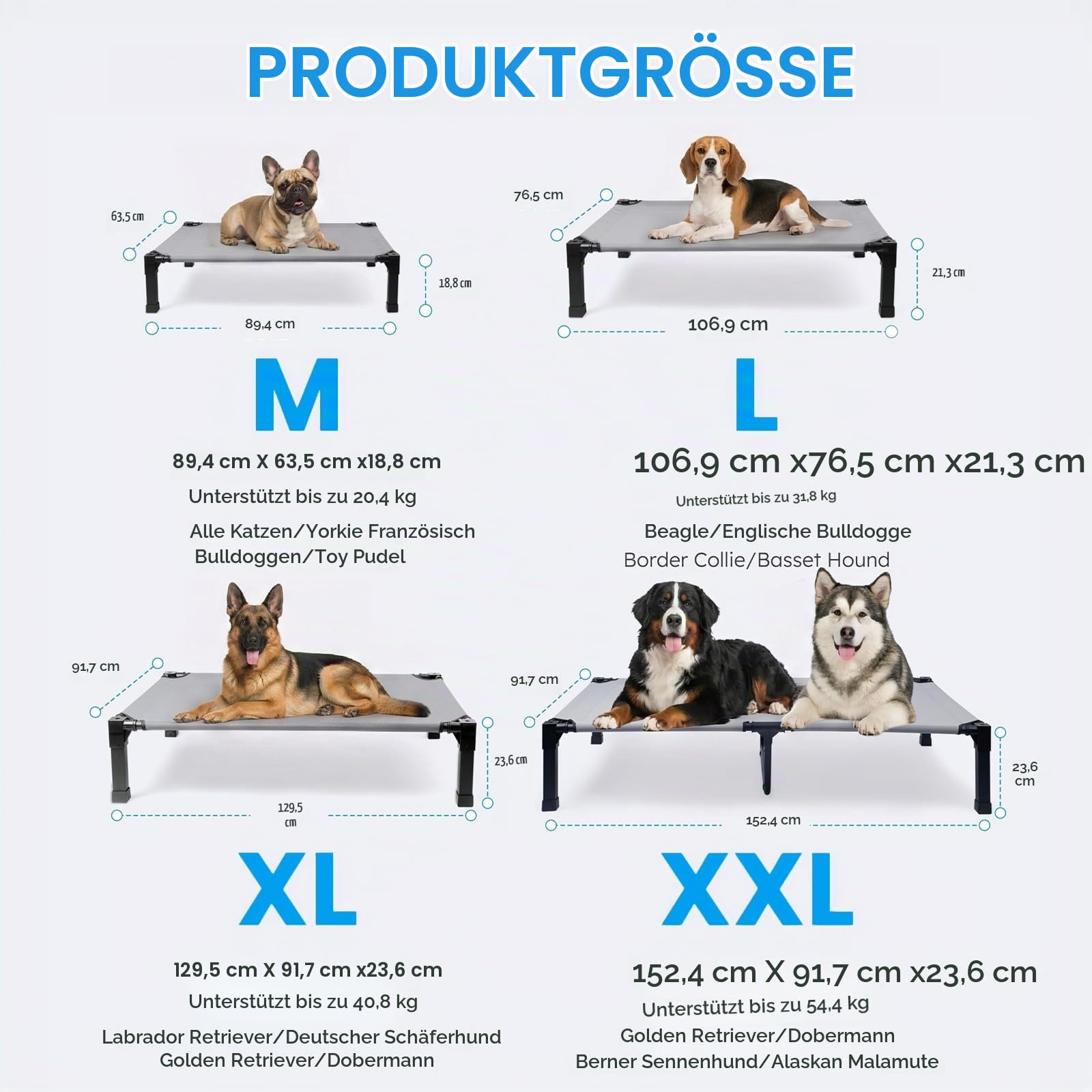 Niubya Hundeliege Outdoor Grosse Hunde - Hundeliege in und Outdoor Garten, Erhöhtes Hundebett für draußen Camping erhöhtes Hundebett, Größe für Hunde maximal 32 kg, 107x77×21 cm, höhe in 22cm