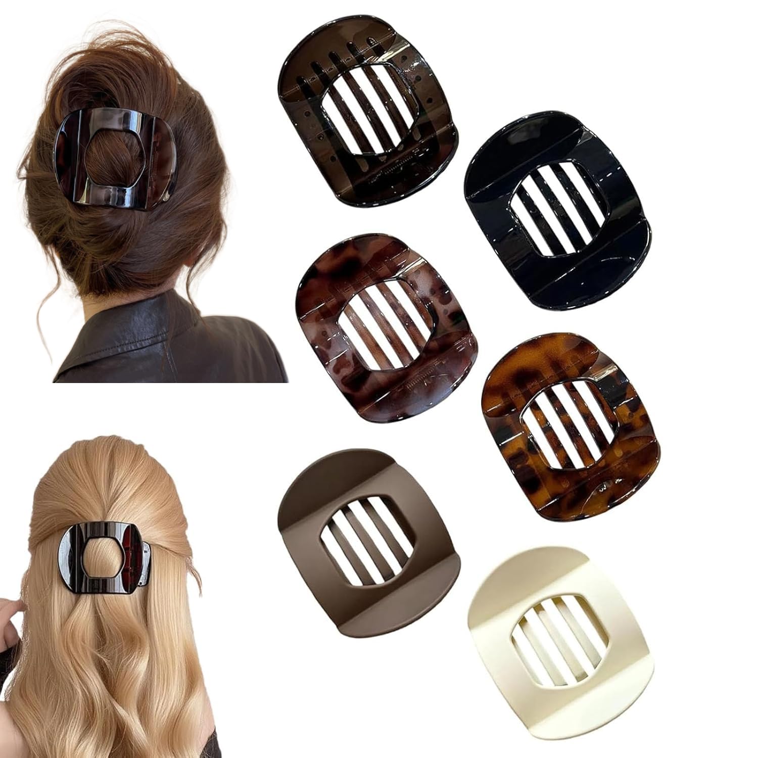 Hailoyearn Hair Clips 4/6PCS,Large Lay Flat Claw Clips for Women, Casual Versatile Solid Colour Lay Flat Hair Clip,Large Flat Hair Clips for Women