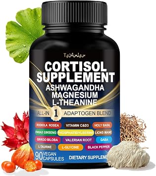 Cortisol Supplements for Women and Men - 16-in-1 Natural Cortisol Reducer with Magnesium, Ashwagandha & L-Theanine Blend, Stress Relief, Sleep Support & Daily Energy- Non-GMO Vegan