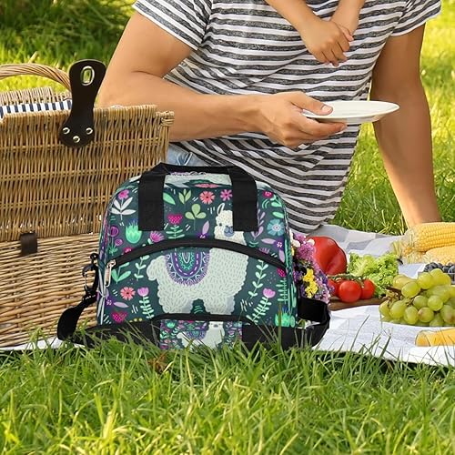 Miniatura 2 de JXDXHCW Lonchera con estampado floral de alpaca, bolsa aisladaenfriadora para mujeres, hombres, niñas, niños, bolsa de almuerzo con correa ajustable