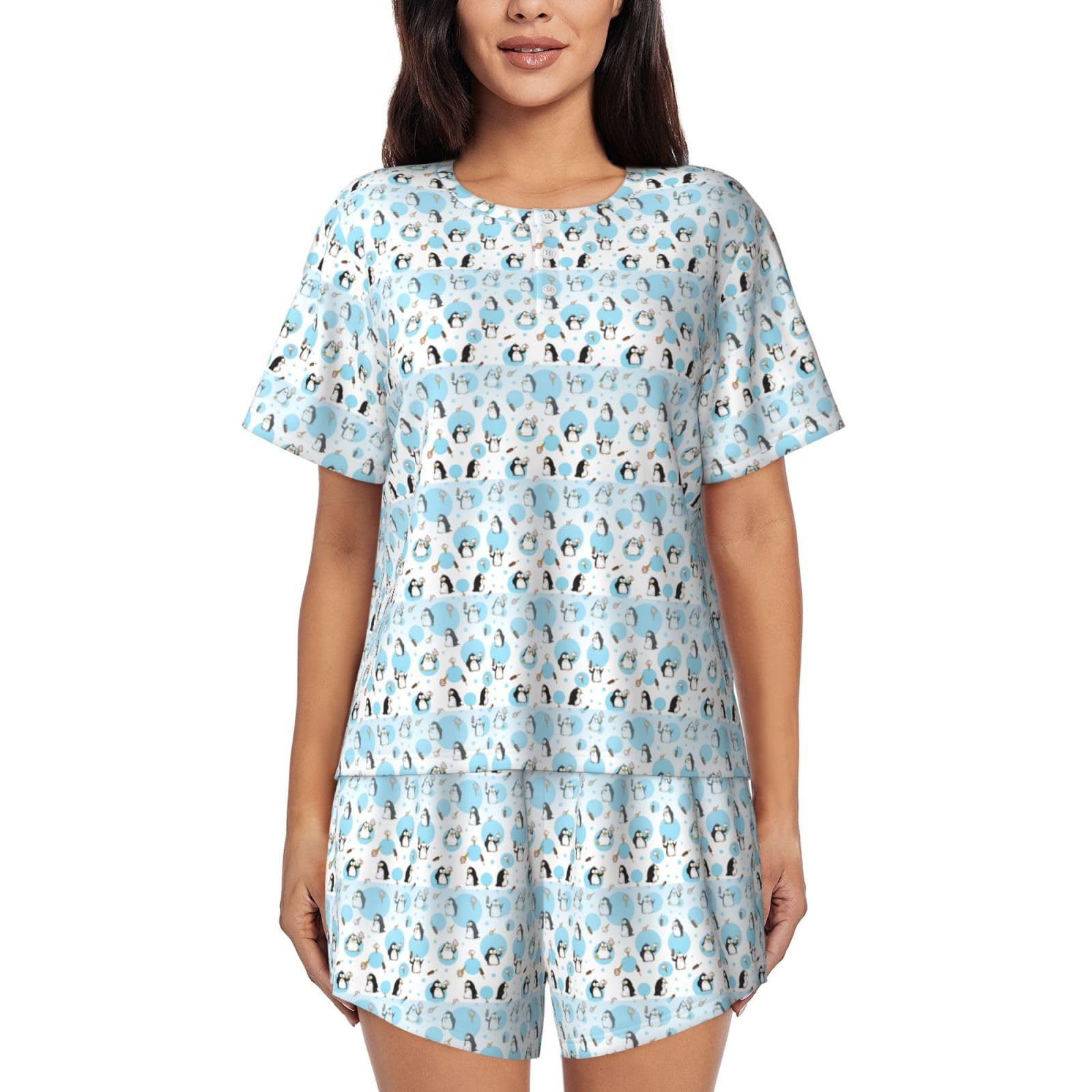 Ropa de dormir informal y pijama de pingüinos para mujer transpirable 8