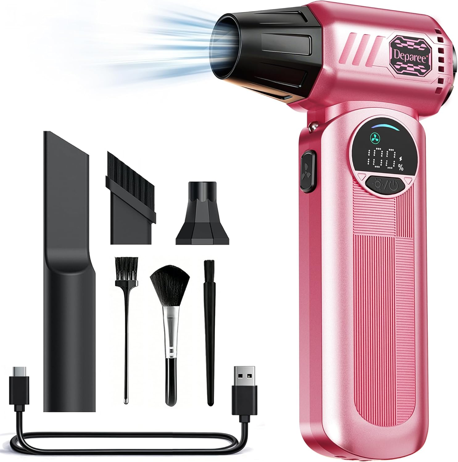 Air Duster, Compressed Air Duster Pink, Rechargeable Cordless with Adjustable Speed, LED Light & 8000mAh Battery, 150000 RPM for Keyboard, PC & Car Cleaning