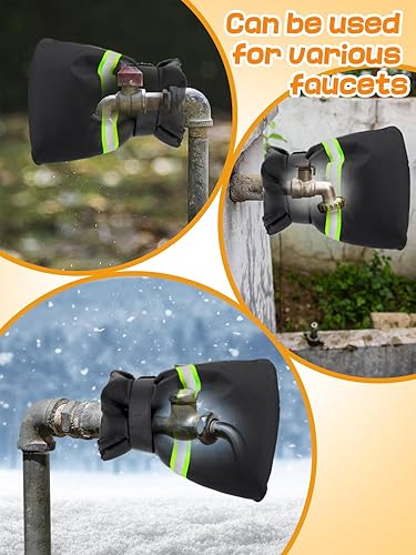 Miniatura 5 de 6 fundas para grifo de exterior para invierno, 8 x 6 pulgadas, tira reflectante, cubierta de tubo grueso, manguera, anticongelante, impermeable,