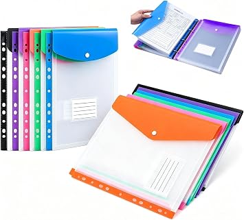 11-Hole Expanding File Pockets Assorted Colors, A4 Binder Folder for 2/3/4 Ring to Organize Documents Receipts Notes Paperwork, Snap Closure Vertical*6+Horizontal*6