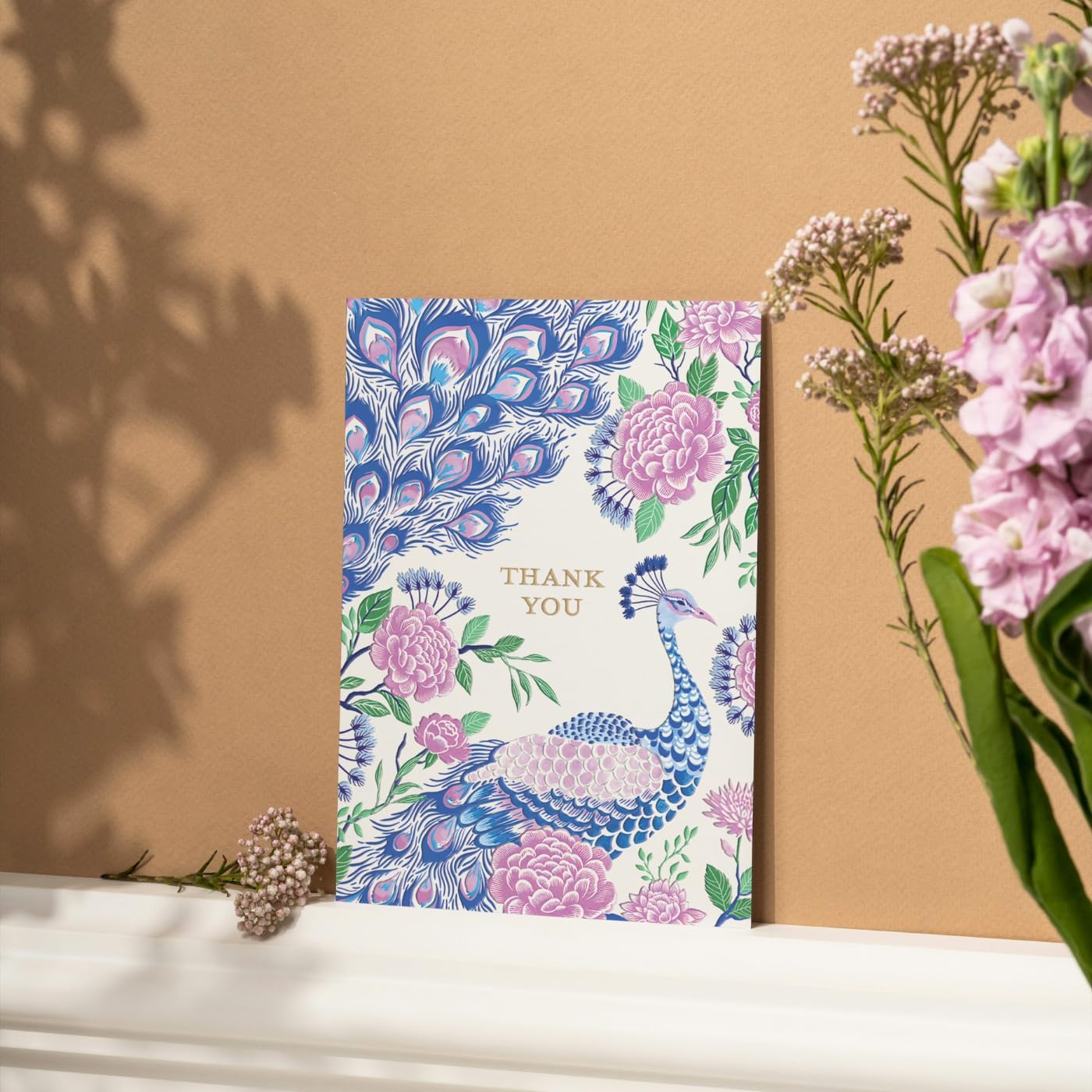 Punch Studio Thank You Cards with Envelopes - Embossed 12-Count Luxe Boxed Notecards, Peacock with Gold Foil