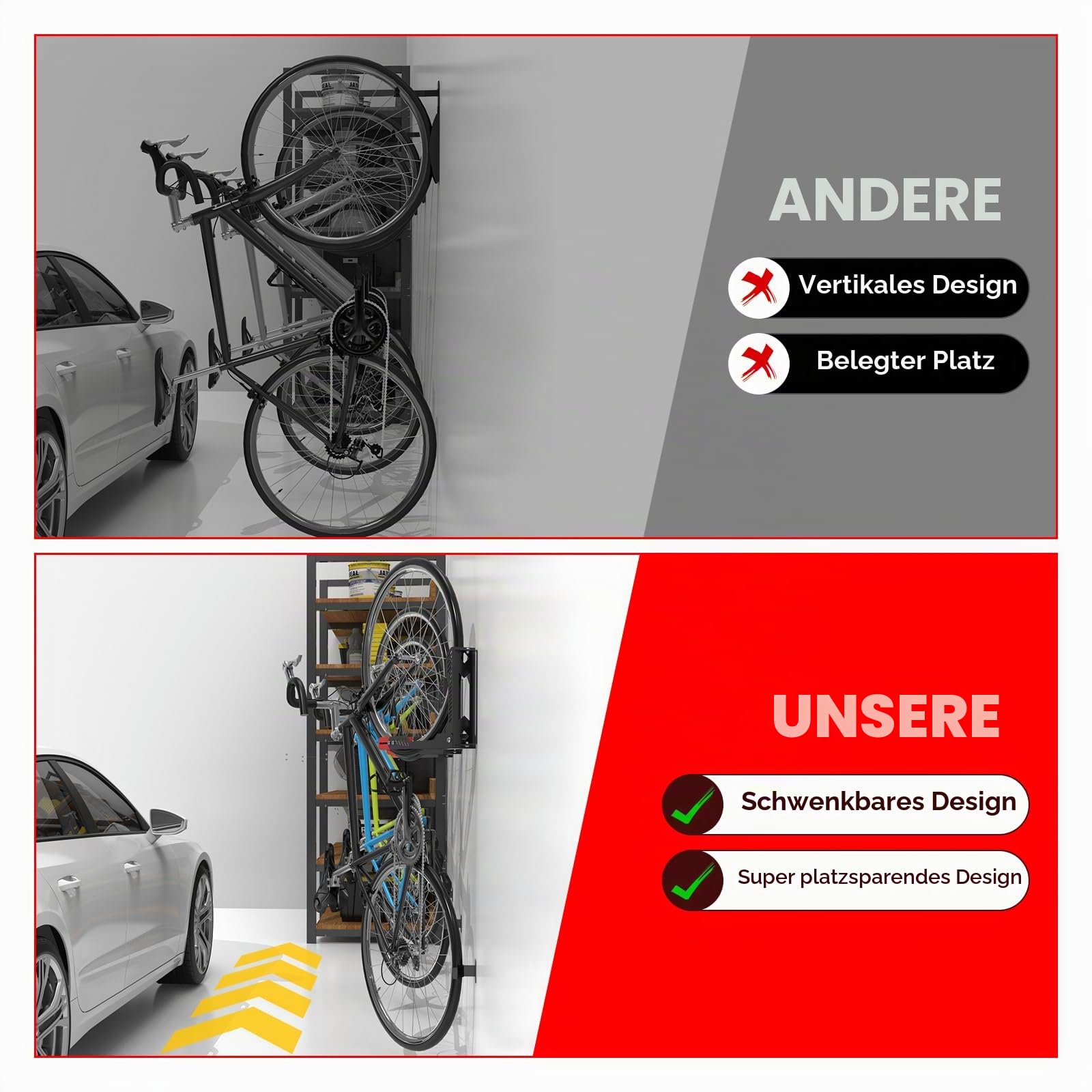 IMAYCC Upgrade-Version Schwenkbare Fahrrad Wandhalterung, Fahrradhalterung Wand ohne schweres Heben, platzsparender Fahrradständer für die Garage, einfaches Einhängen und Aushängen