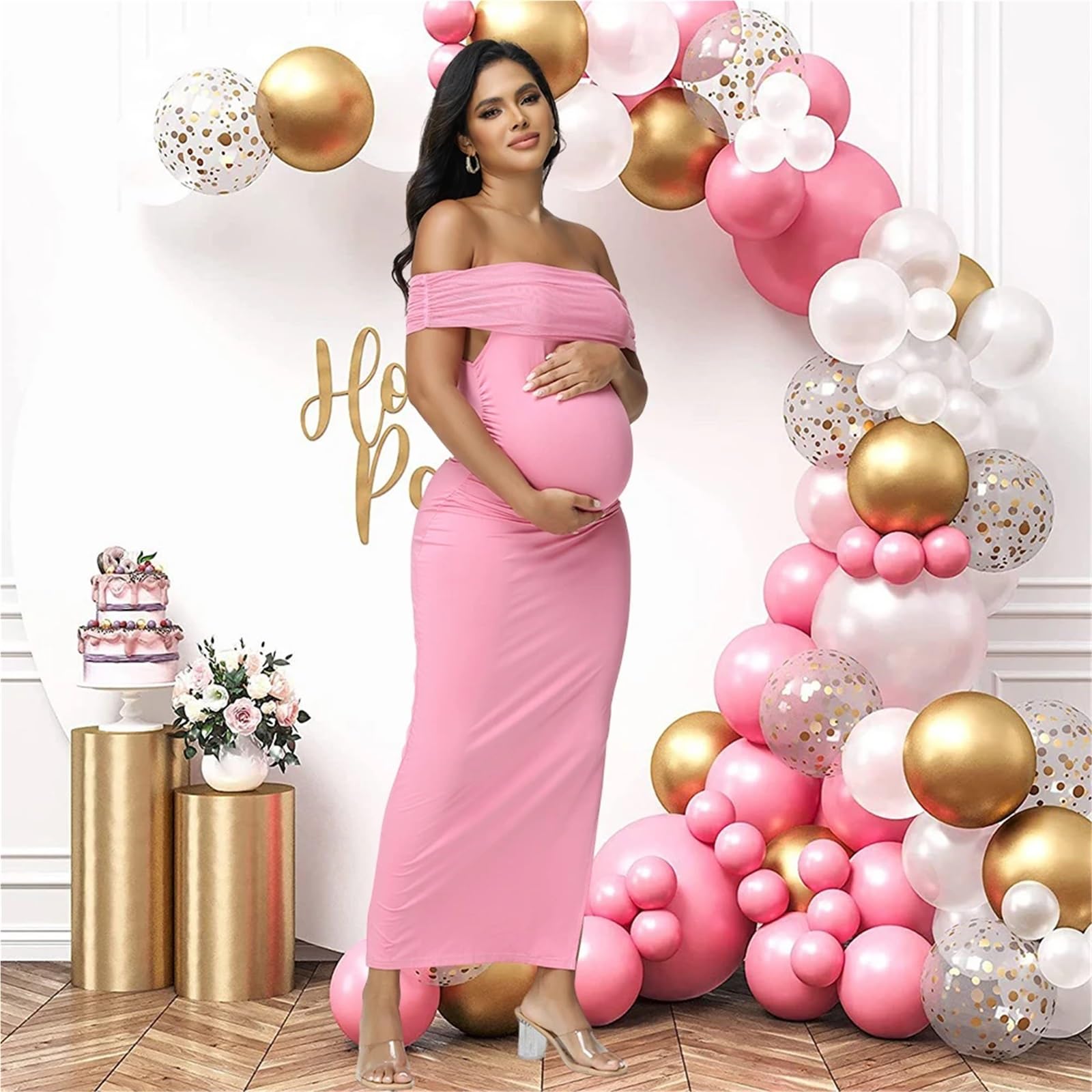 Vestido de Embarazo Vestidos de Maternidad Elegantes Ajustados, Vestido fotografía Embarazada, Malla con Hombros Descubiertos, Abertura Lateral, Ropa Fiesta Boda for Embarazadas