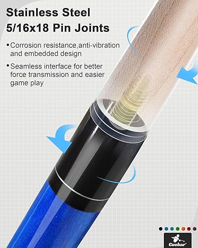 Miniatura 6 de Juego de 4 palos de billar de 18, 19, 20, 21 onzas en 4, 2 piezas de barra de billar con agarre 3D, palos de mesa de billar de 58 pulgadas para