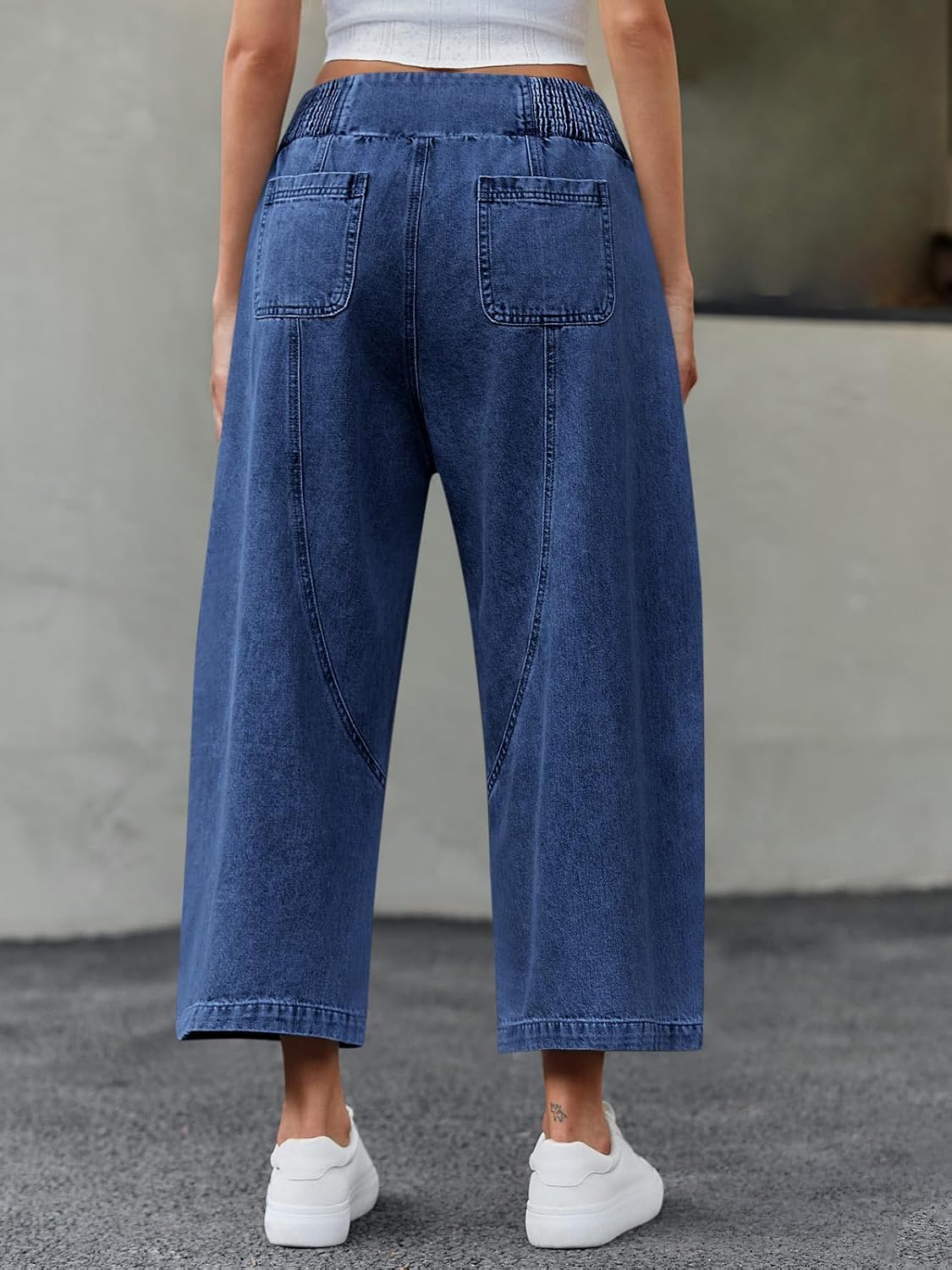 Cicy Bell Womens Wide Leg Cropped Jeans Baggy Boyfriend Mid Denim Pants image 3