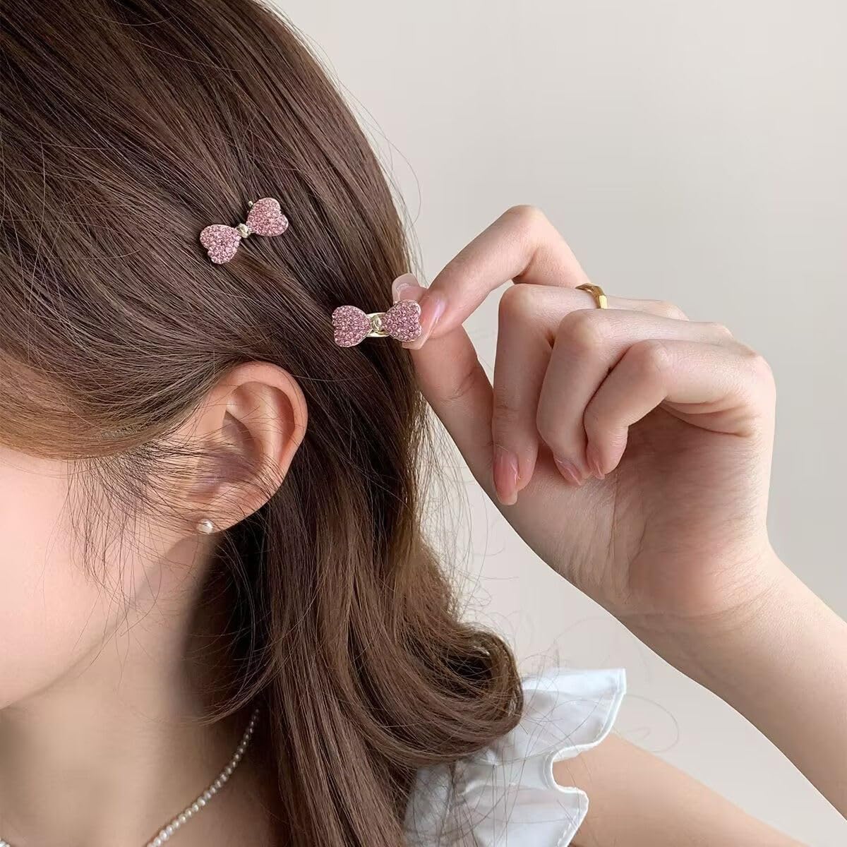 5Pcs Rhinestone Bow Hair Clips for Women Girls Small Metal Alligator Hair Barrettes Tiny Mini Pink Hair Bows Y2k Cute Non-slip Coquette Crystal Bow Hairpins Concert Party Hair Accessories image 2