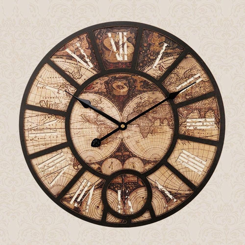 Outdoor Wall Clock Weatherproof, Wooden Garden Wall Clocks Outdoor Mute Outside Clocks for Garden, Retro Industry American(Color:A)