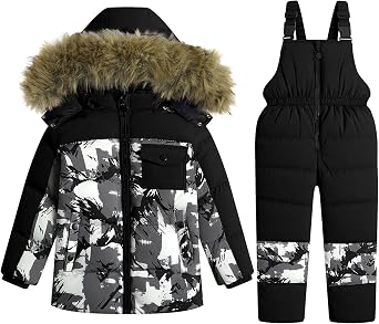 JiAmy Kids 2-Piece Snowsuit Puffer Jacket and Snow Pants