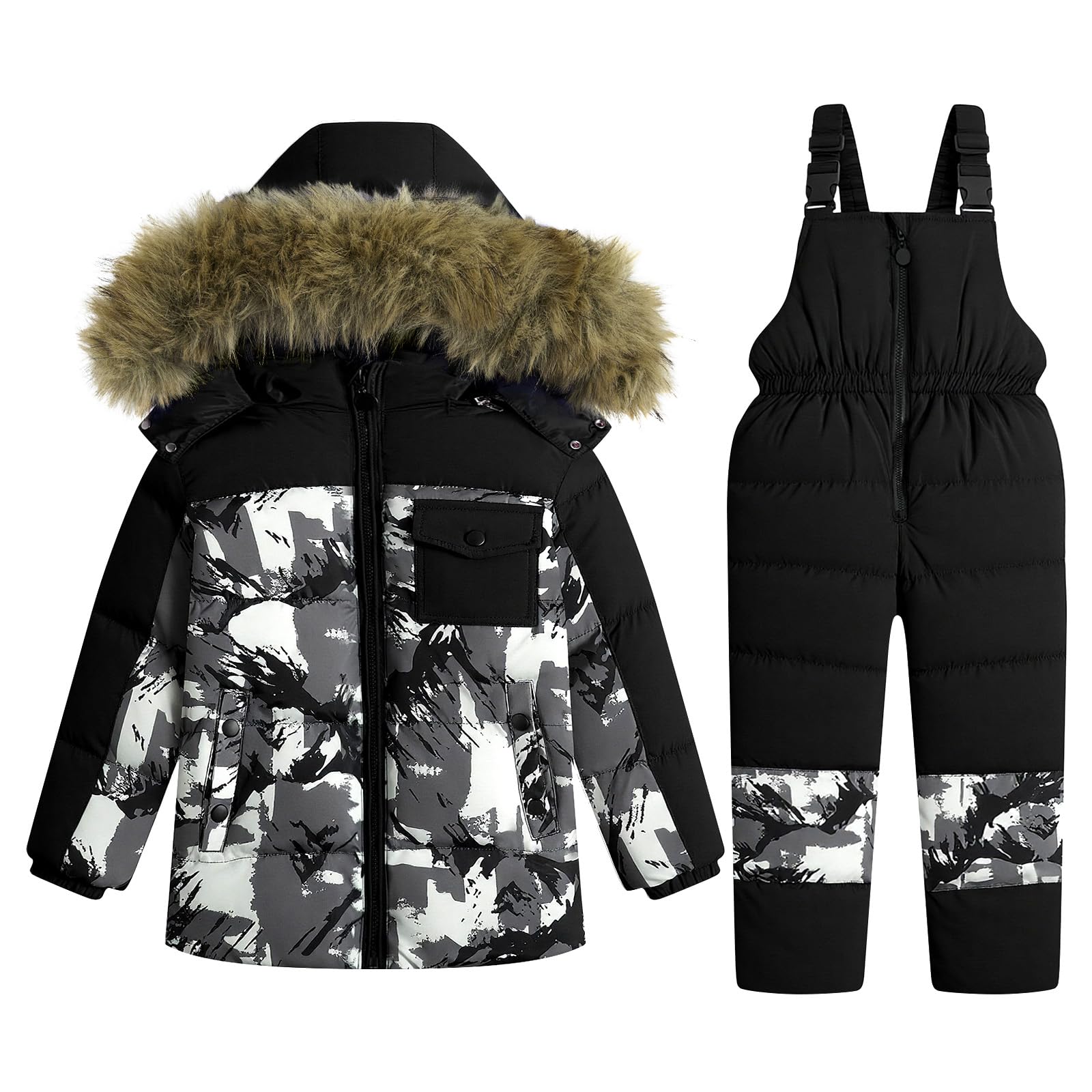 JiAmy Kids 2-Piece Snowsuit Puffer Jacket and Snow Pants