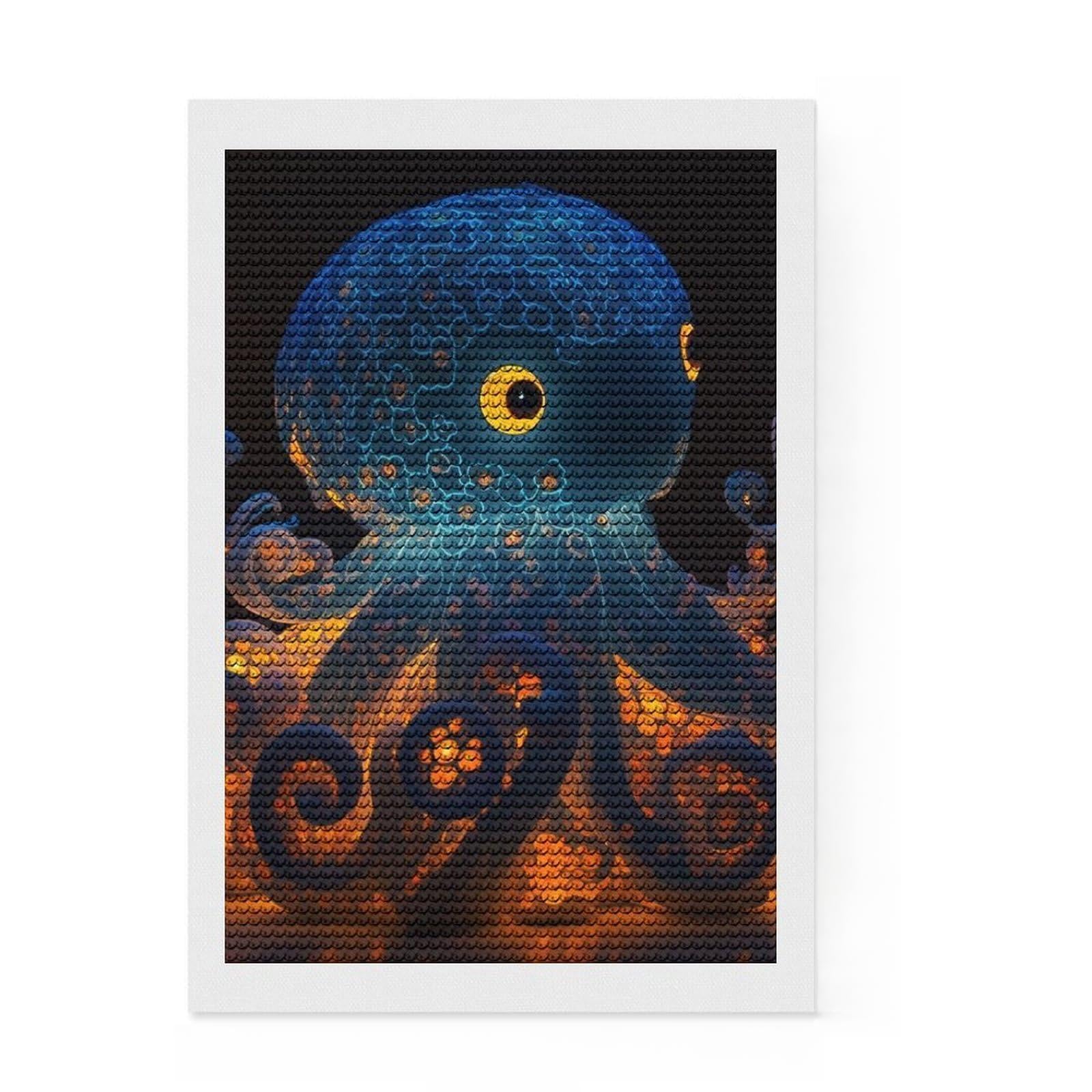 Junmoney Cute Octopus DIY Diamond Art Canvas Kit 8"x12", Mindful Craft Activity, Calming Craft to Unwind, Vintage Style Decor