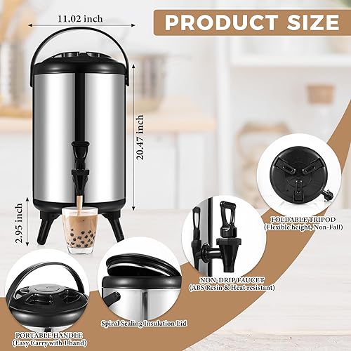 Miniatura 3 de Baderke Dispensador de bebidas aislado, 2 unidades, 4.8 galones, dispensador de bebidas de acero inoxidable de 18 l, té frío y caliente con espita