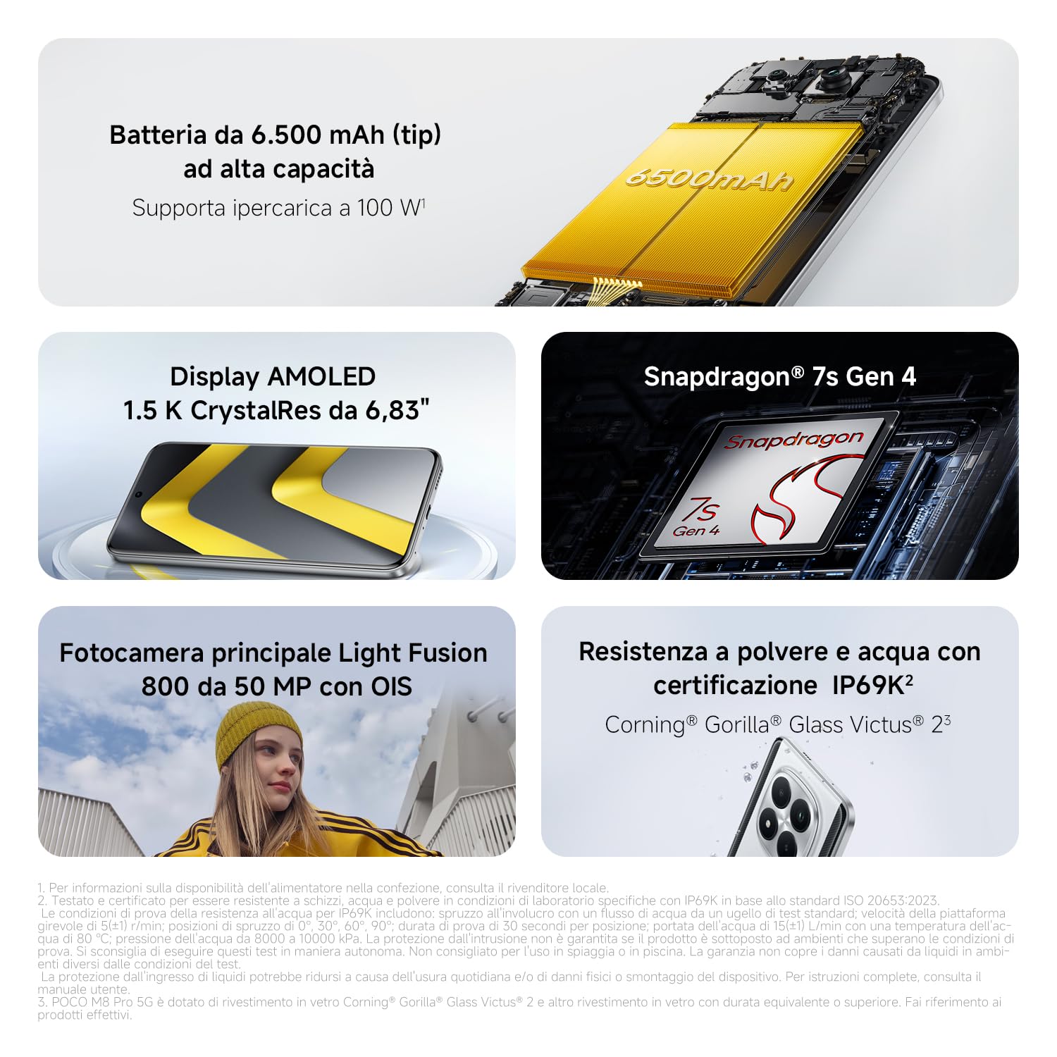 Xiaomi POCO M8 Pro 5G, Smartphone 12+512GB, Display AMOLED CrystalRes 6,83" 1.5K, Snapdragon® 7s Gen 4, Fotocamera 50MP Light Fusion 800 con OIS, IP68, Nero, Garanzia 2 anni, Caricatore non incluso