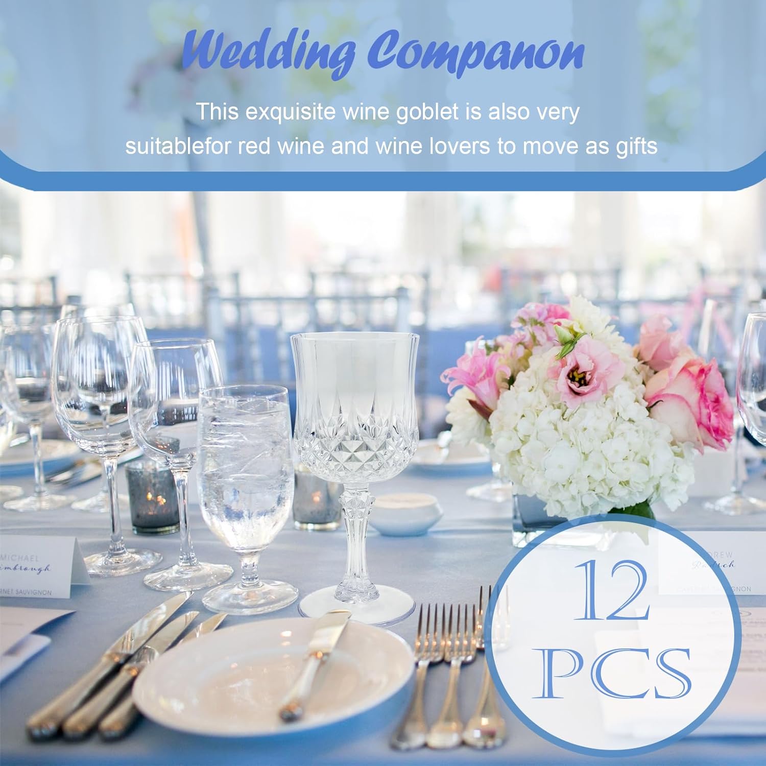 12 PCS Plastic Wine Glasses Clear,Reusable Plastic Wine Glasses,White Goblet Glass,Durable and Sturdy Cups Can Be Used for Various Parties Such as Weddings! - Image 6