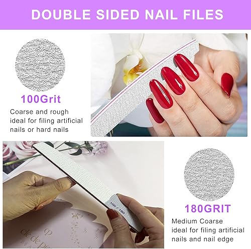 Miniatura 2 de Juego de 20 limas de uñas para uñas naturales, lima de uñas de grano 100 180, 4 lados de grano 120, bloque de uñas de gel acrílico, herramienta de