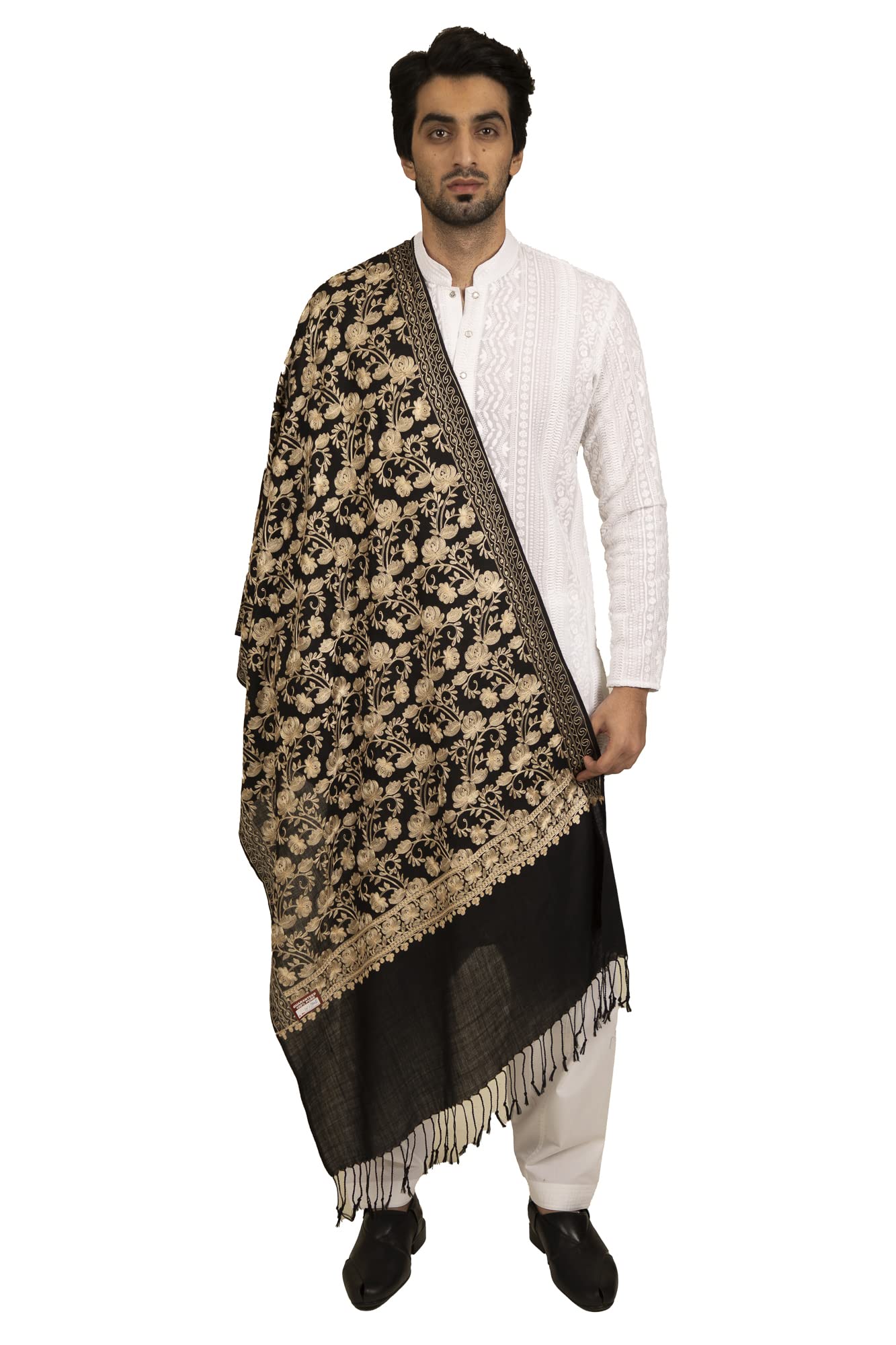 shal-é-pashm Men's Royal Black Colored Soft Ethnic Silky Embroidered Pashmina Kashmiri Shawl, Extra Soft and Warm Cashmere Feel Pashmina Shawls, stoles-picture-28